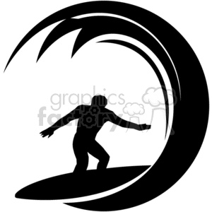 Royalty-free clipart picture of a Surfer surfing a huge wave
