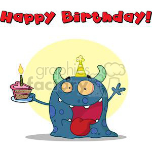 Birthday Cake Clip  Free on Horned Monster Celebrates Birthday With Cake And Text Happy Birthday