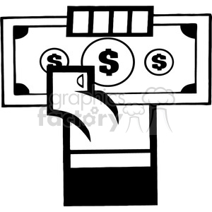 Royalty-free clipart picture of a black-white-hand-holding-money