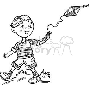 Royalty-free clipart picture of a boy flying a kite
