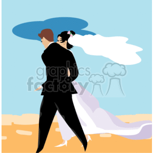 Royaltyfree clipart picture of a Marriage couple walking in the beach