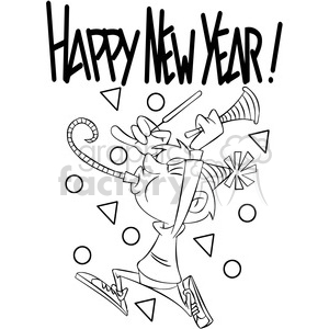 black and white happy new year celebration vector cartoon art clipart  #400559 at Graphics Factory.
