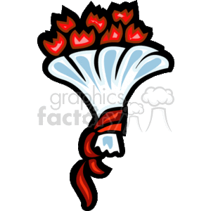 This clipart image features a stylized bouquet of red roses tied with a red ribbon, commonly associated with weddings.