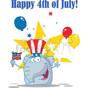 American Flag Vector on Elephant Wearing A Hat And Waving An American Flag On Independence Day