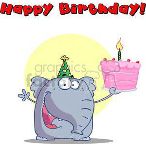 Birthday Cake Clip  Free on Blue Elephant Holding Happy Birthday Cake With Happy Birthday In Red