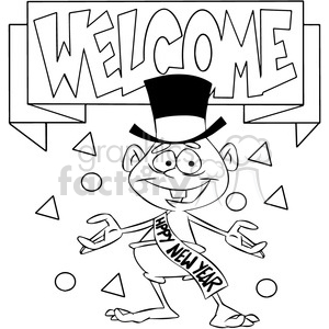 black and white welcome the new year baby new year cartoon vector art  clipart #400556 at Graphics Factory.