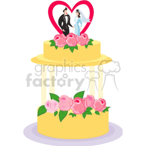 Clip art of Wedding bouquet with a bride in the back picture