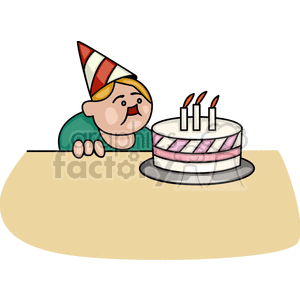 Clip  Birthday Cake on Little Boy In A Birthday Hat Blowing Out Candles On A Birthday Cake